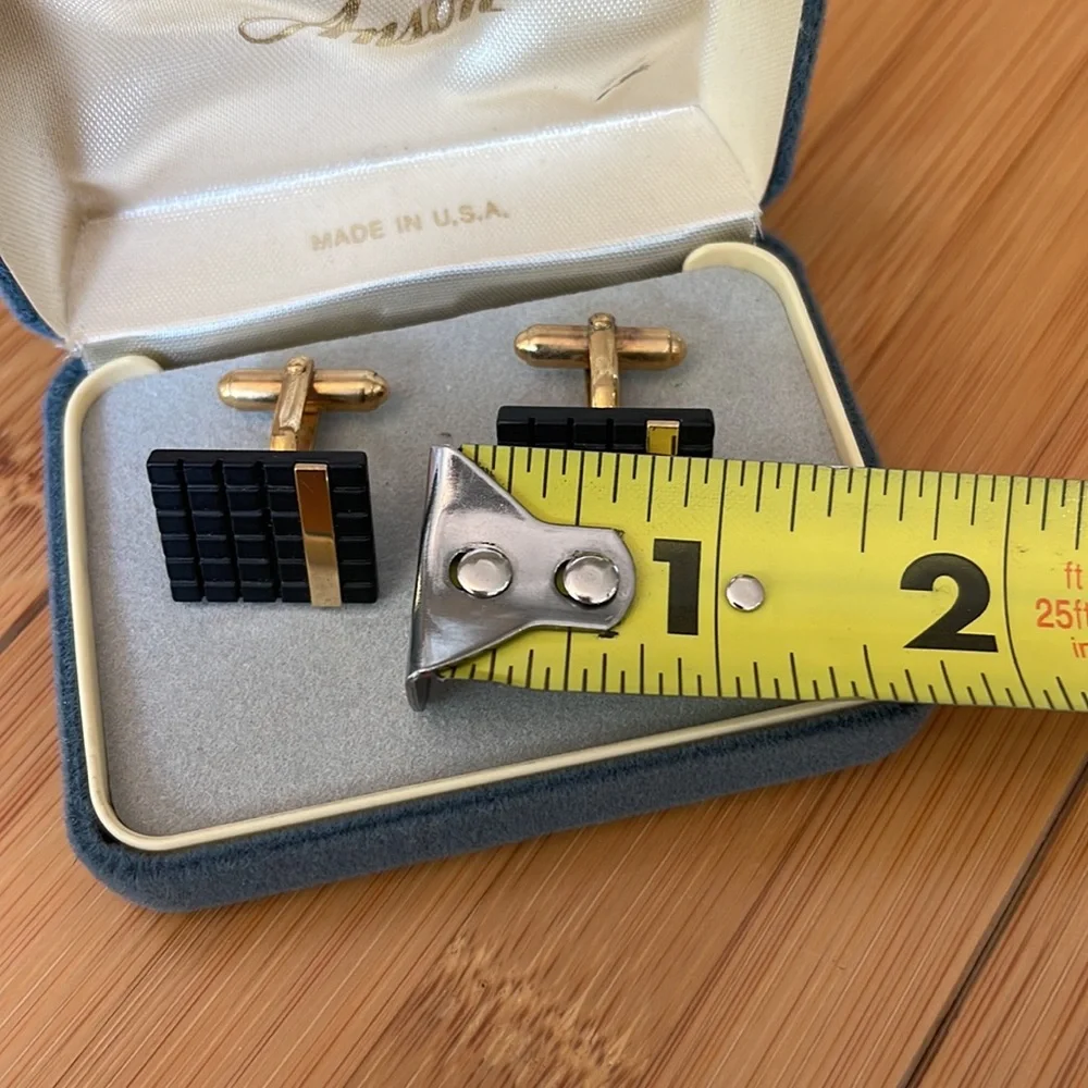 Vintage Men’s Gold/Black Fancy Cufflinks Jewerly square cufflinks